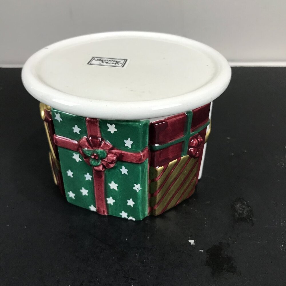 Fitz and Floyd Hand painted candle stand with gifts, 3" x 4"